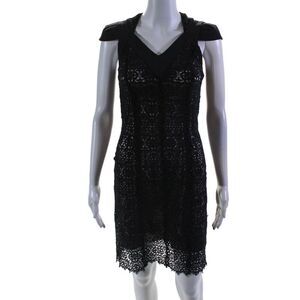 Valentina Shah Womens Back Zip Short Sleeve Lace Overlay Dress Black Size 0
